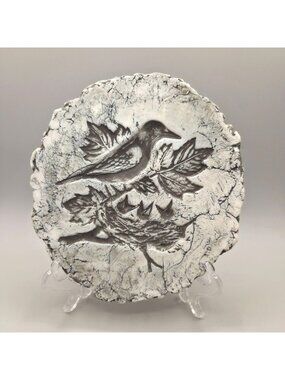 Shapes of Clay Bird Baby Birds in Nest Decorative Plaque Mt St Helens Ash Signed